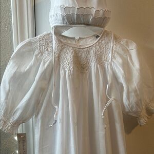 Christening White Baby Dress with Bonnet